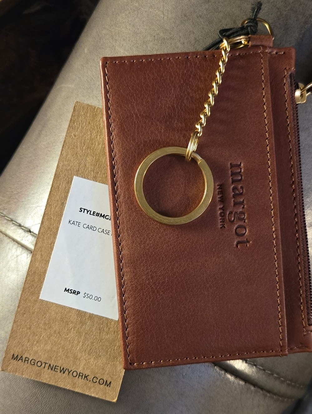 New Margot New York Genuine Leather Kate Card Case Key Ring